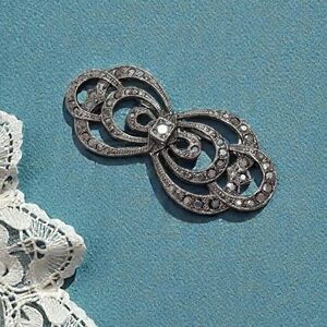 Art Deco Style Marcasite Silver Tone Metal Brooch Pin